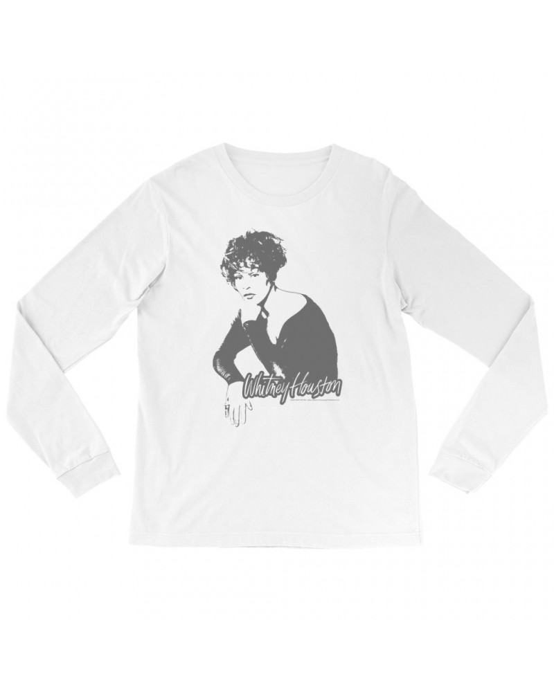 Whitney Houston Long Sleeve Shirt | 1990 Photo In Shadow Design Shirt $5.69 Shirts