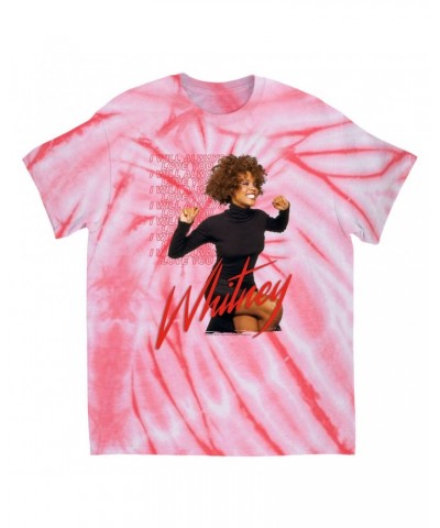 Whitney Houston T-Shirt | I Will Always Love You Red Repeating Image Tie Dye Shirt $13.87 Shirts