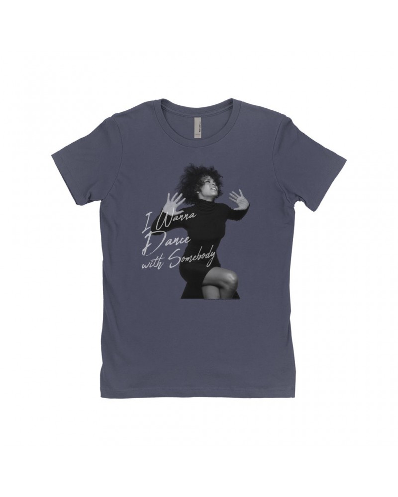 Whitney Houston Ladies' Boyfriend T-Shirt | I Wanna Dance With Somebody Script Design Shirt $7.59 Shirts