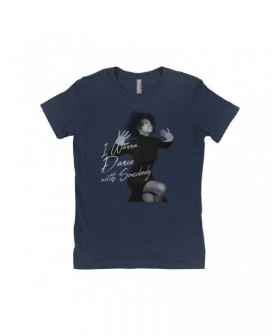 Whitney Houston Ladies' Boyfriend T-Shirt | I Wanna Dance With Somebody Script Design Shirt $7.59 Shirts