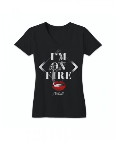 Pitbull Ladies Pitbull V Neck T Shirt | I'm On Fire $17.44 Shirts