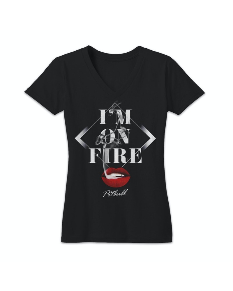 Pitbull Ladies Pitbull V Neck T Shirt | I'm On Fire $17.44 Shirts