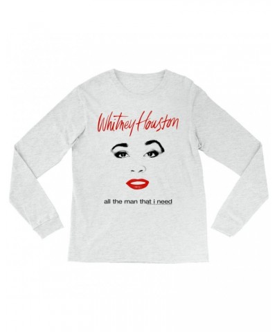 Whitney Houston Heather Long Sleeve Shirt | All The Man That I Need Album Cover Design Shirt $10.31 Shirts