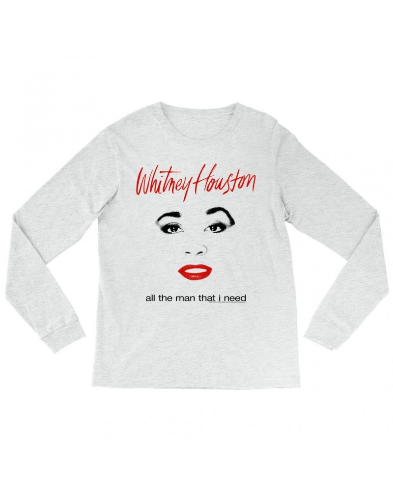 Whitney Houston Heather Long Sleeve Shirt | All The Man That I Need Album Cover Design Shirt $10.31 Shirts