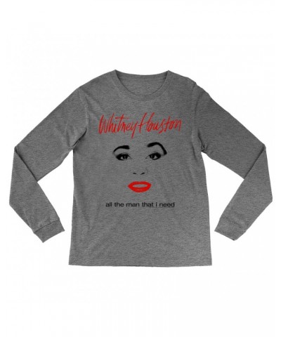 Whitney Houston Heather Long Sleeve Shirt | All The Man That I Need Album Cover Design Shirt $10.31 Shirts