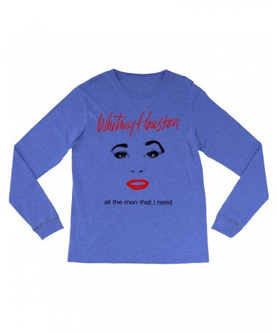 Whitney Houston Heather Long Sleeve Shirt | All The Man That I Need Album Cover Design Shirt $10.31 Shirts